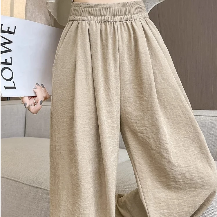 卡其奶芙慵懒山本裤女夏季薄款冰丝垂感凉凉裤高腰宽松休闲阔腿裤