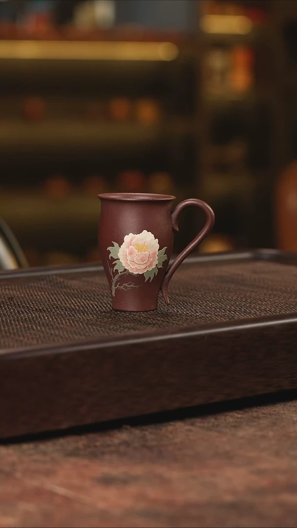 茶壶紫砂泥绘花杯
