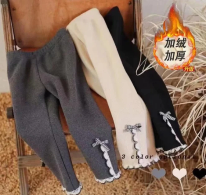 加绒花边打底裤   YJ21214