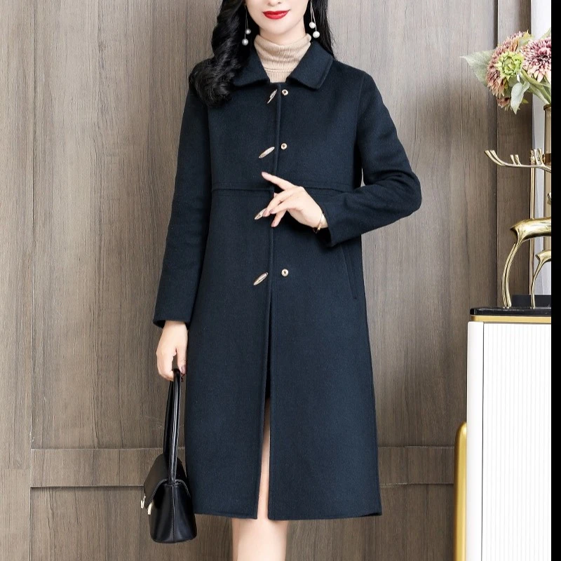 060#【香港知后轻奢定制】黑色娃娃领金属扣宽松中长款大衣22-70#