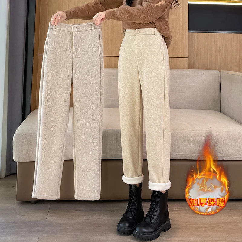 小个子定制八分人字纹烟管裤高腰显瘦毛呢冬季外穿加厚保暖靴裤