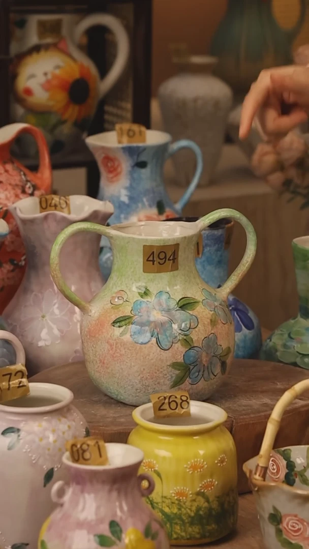 陶瓷景德镇设计师手作花器摆件侘寂风@M494@