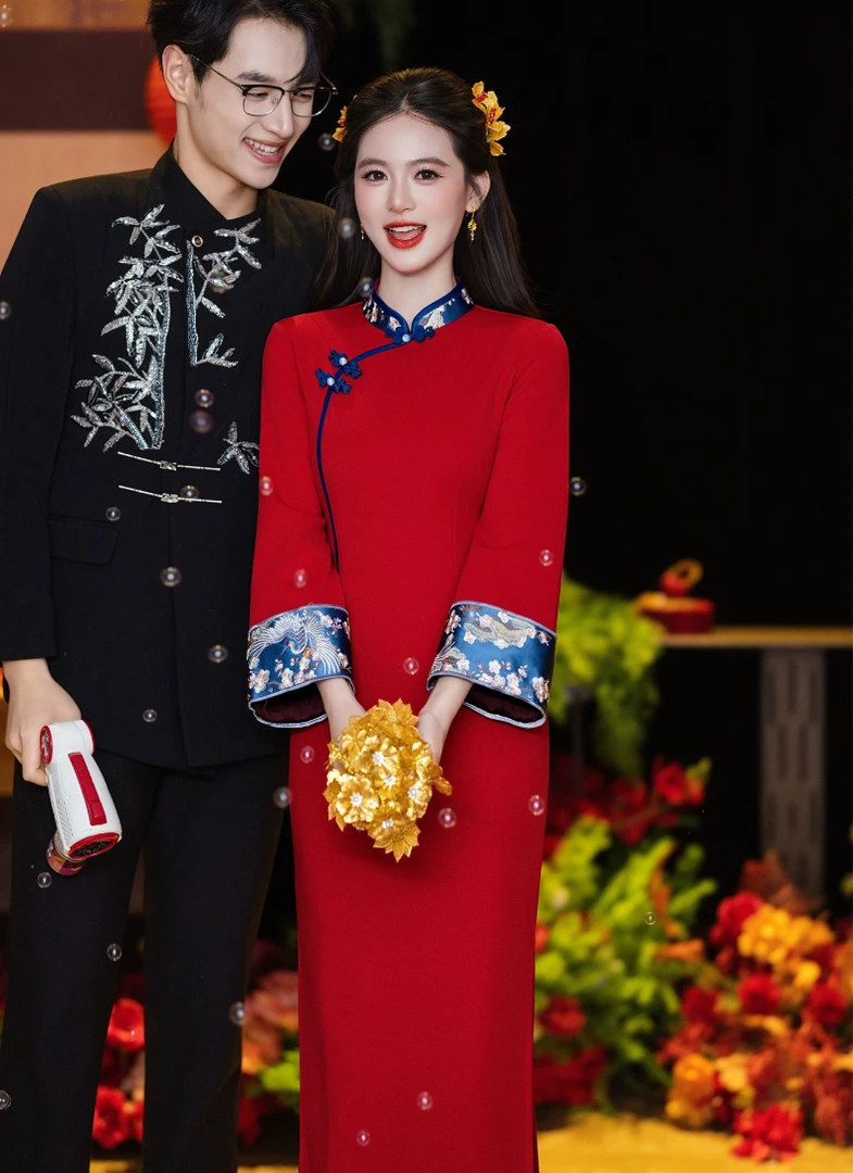 【双喜】冬季加绒订婚礼服敬酒服新娘结婚回门红色旗袍新中式冬装