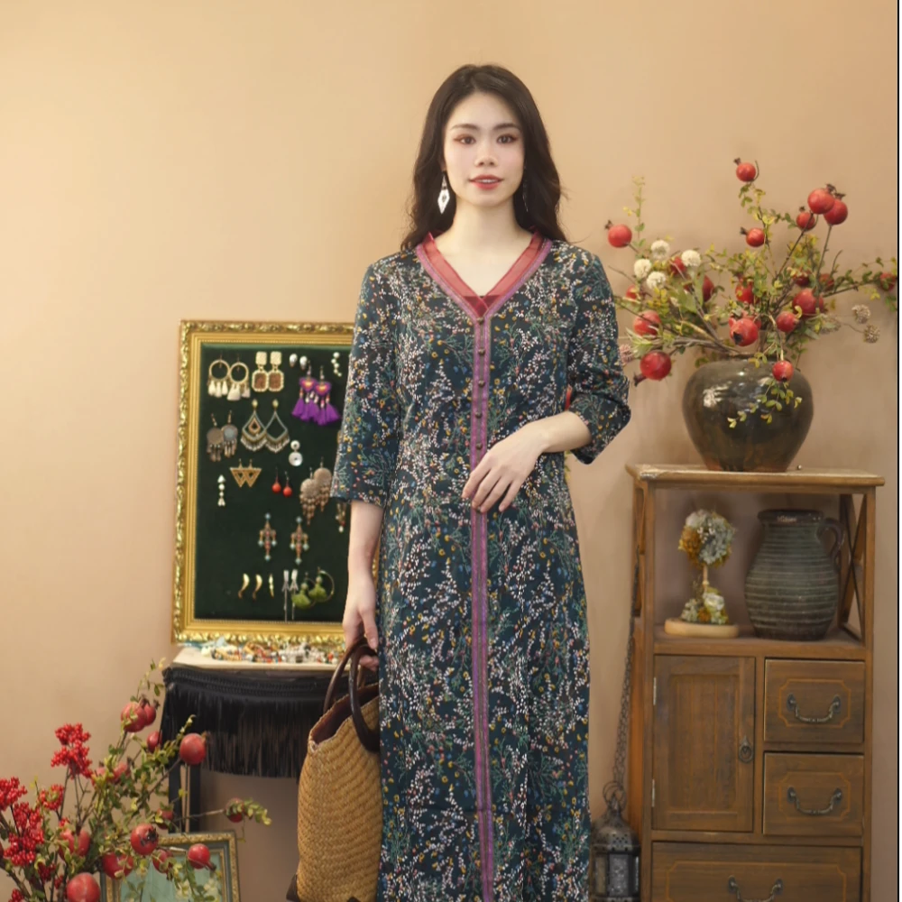 红裳时尚女装连衣裙显瘦春季法式复古中长款优雅气质B902