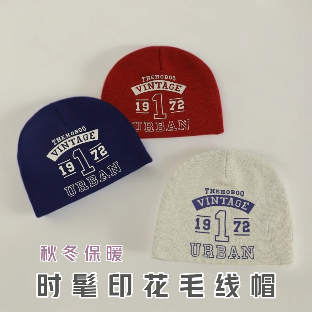 时髦毛线帽字母针织帽女款秋冬机车套头冷帽显脸小潮搭保暖帽子