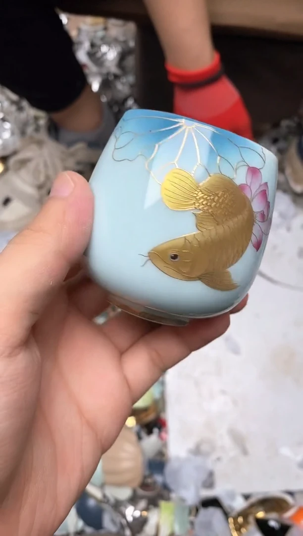 陶瓷金龙鱼鎏金主人杯