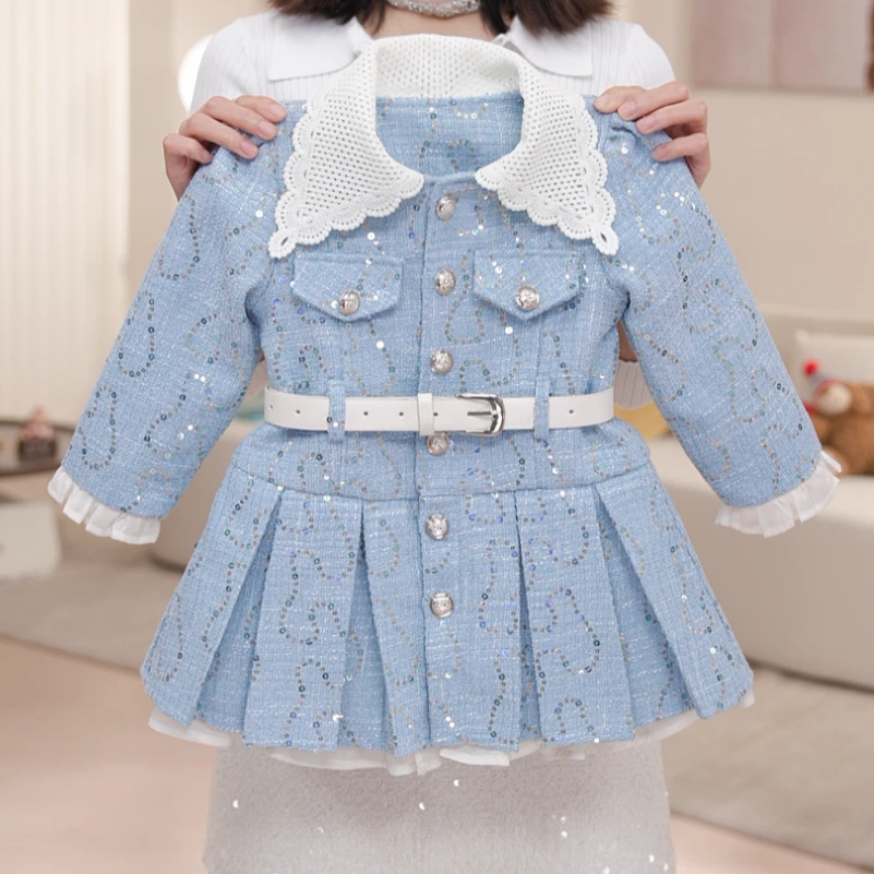 【星蓝】女童秋冬加绒外套加厚中长款裙子连衣裙休闲裙子女孩D17673