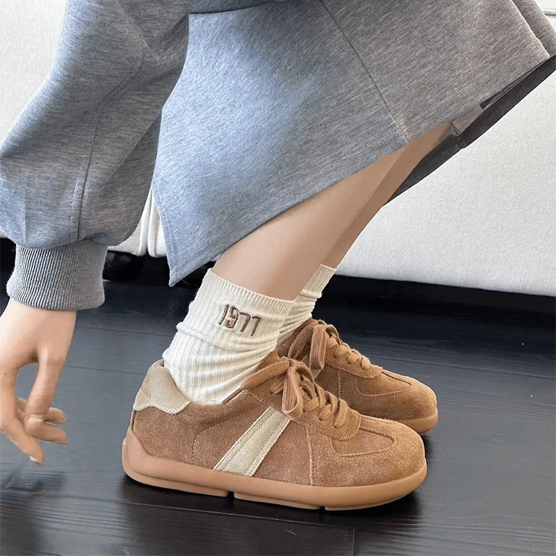 休闲磨砂皮运动板鞋拼色德训鞋2025春夏平等百搭透气休闲阿甘鞋女