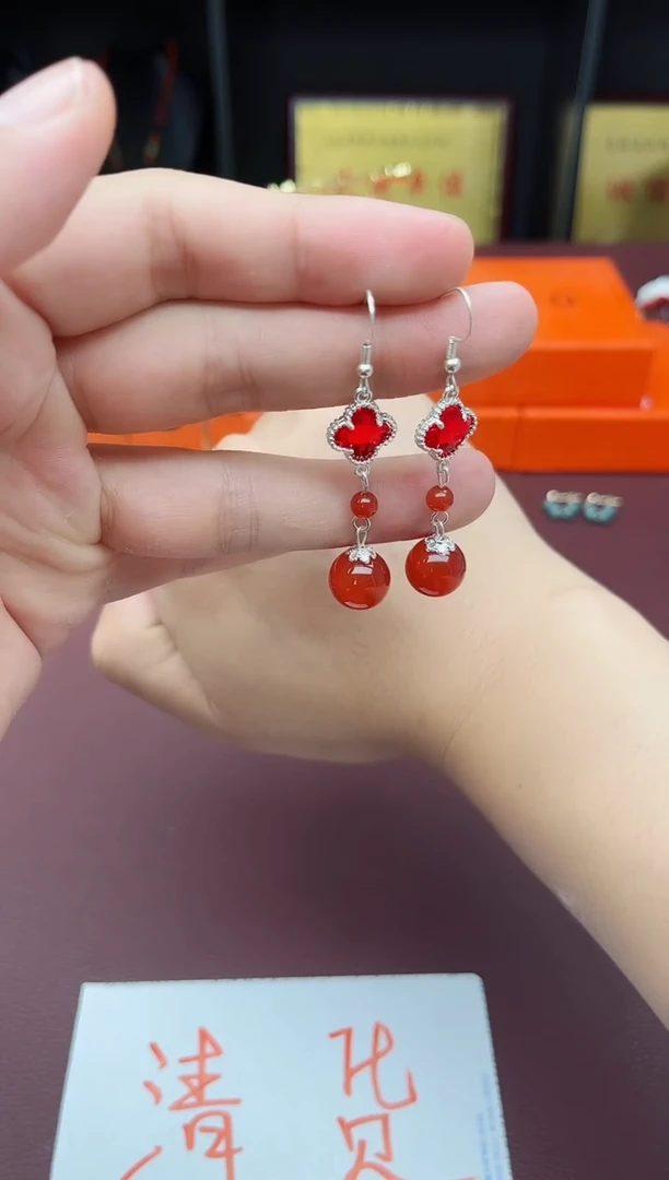 玛瑙/玉髓耳饰银S925镶嵌233000