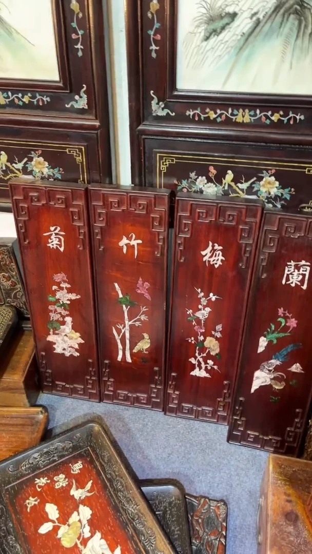 非洲紫檀（红花梨）50x58cm四条屏