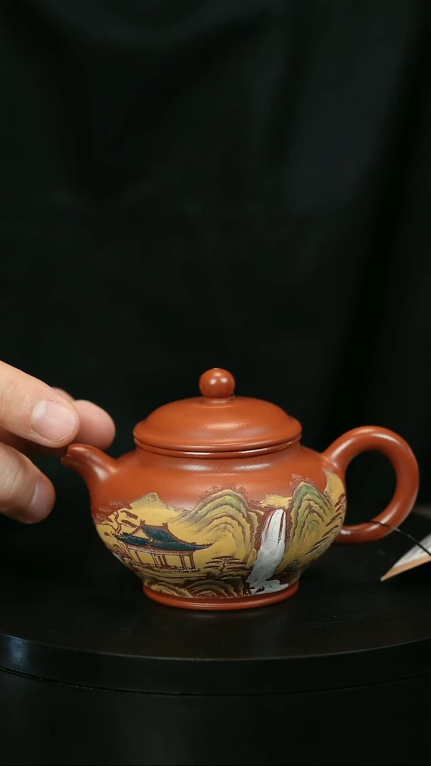 茶壶紫砂放*哋H2249赵翠虹山水彩绘掇只