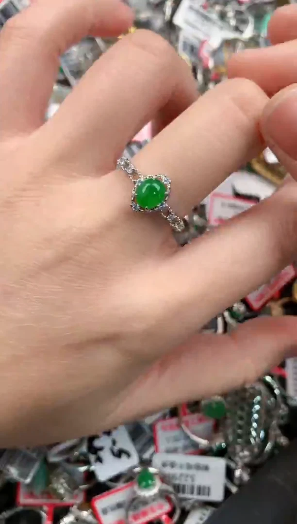 银S925镶嵌戒指翡翠444           1