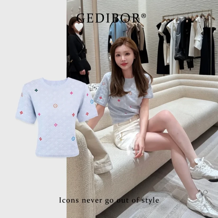 XUEXUE丨【村上隆】时尚彩色刺绣新款显瘦高级针织上衣GD25-ZZ066