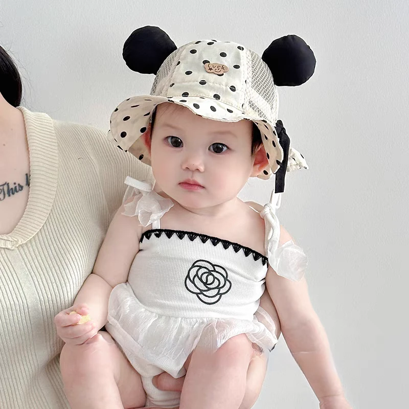 婴儿帽子夏季薄款渔夫帽可爱超萌半网宝宝遮阳帽户外防晒太阳帽子