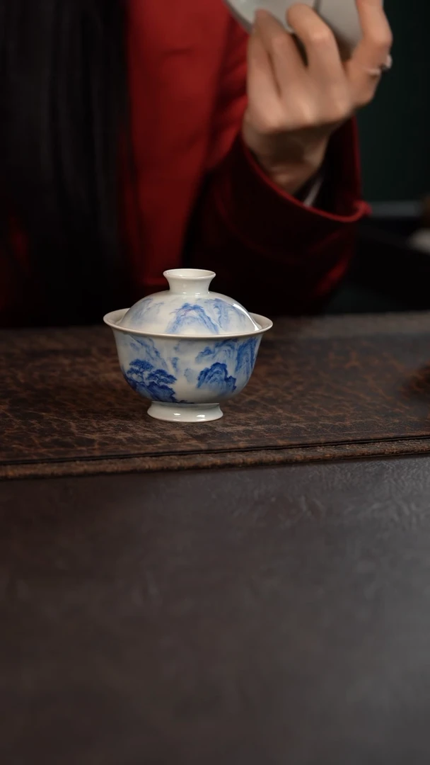 【闪购商品】杯聚澜堂国画山水盖碗