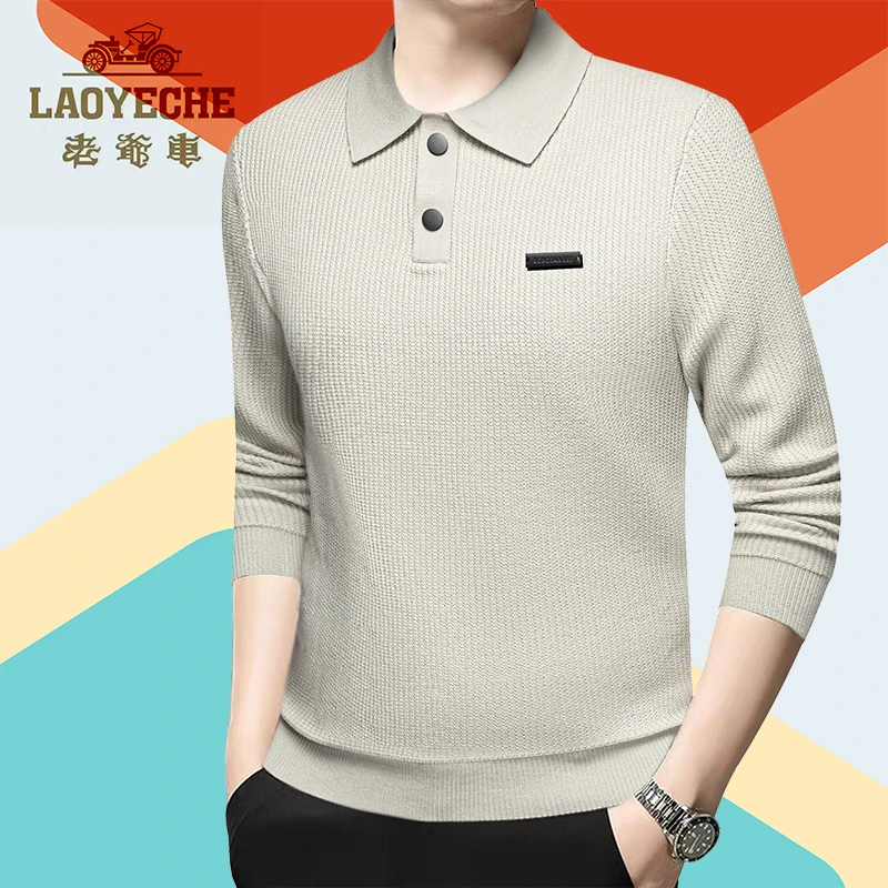 老爷车秋冬男士休闲T恤毛衣翻领纯色百搭上衣商务透气保暖打底衫