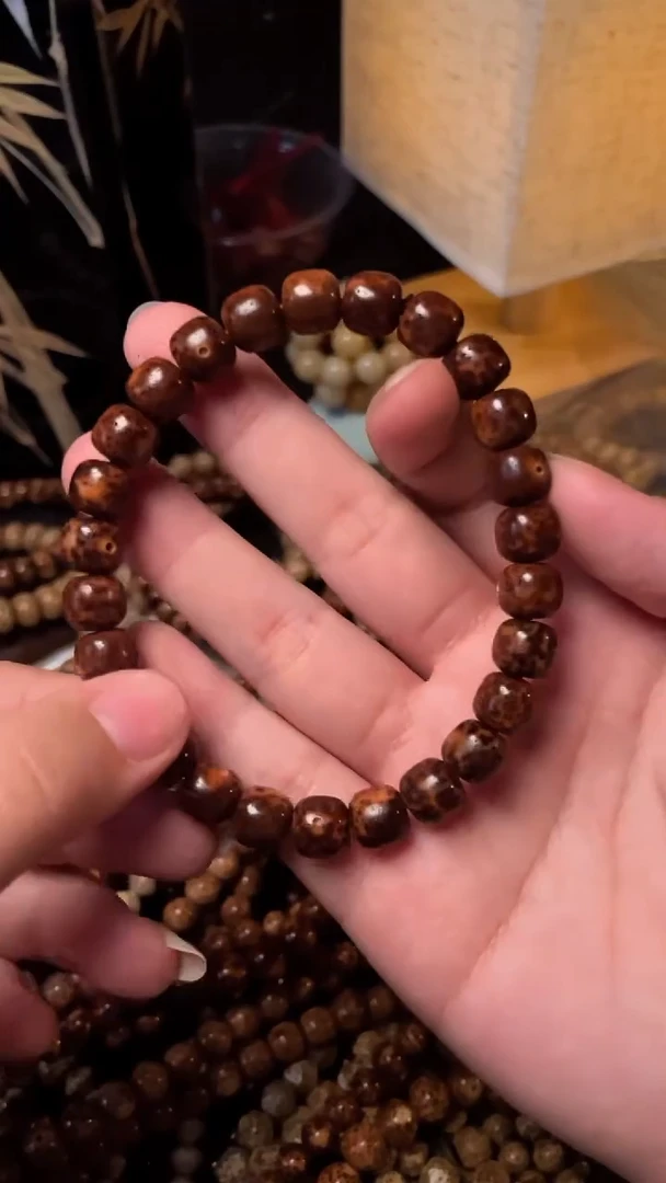 手串星月菩提精工级中珀金花皮桶珠9*8手串