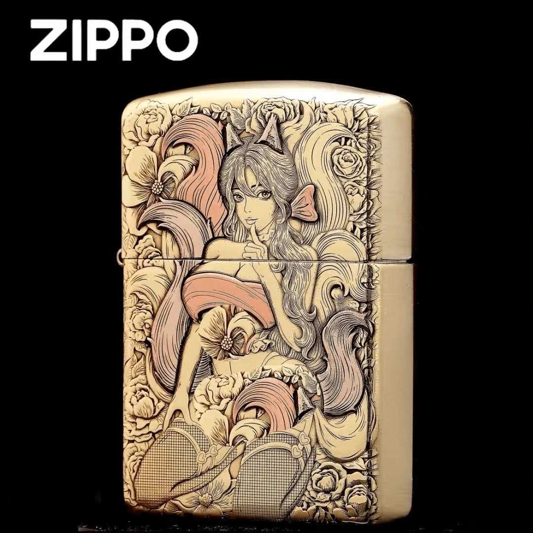 ZIPPO/之宝打火机丝袜九尾狐紫铜镶嵌浮雕盔甲机DY9912FD