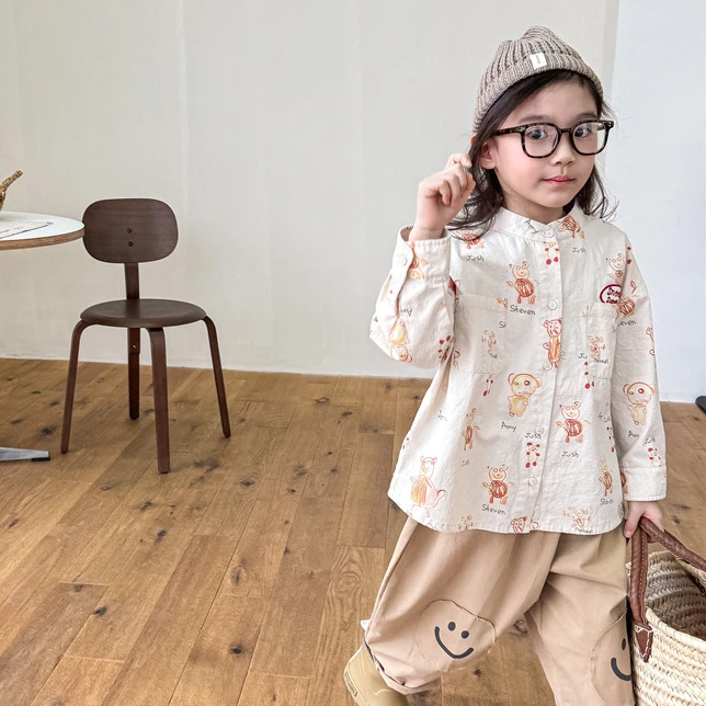 AA 【断码】清清清25春夏新款DD儿童卡通印花衬衫男童女童春装衬衣