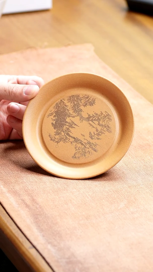 紫砂茶宠茶宠-刻山水盘