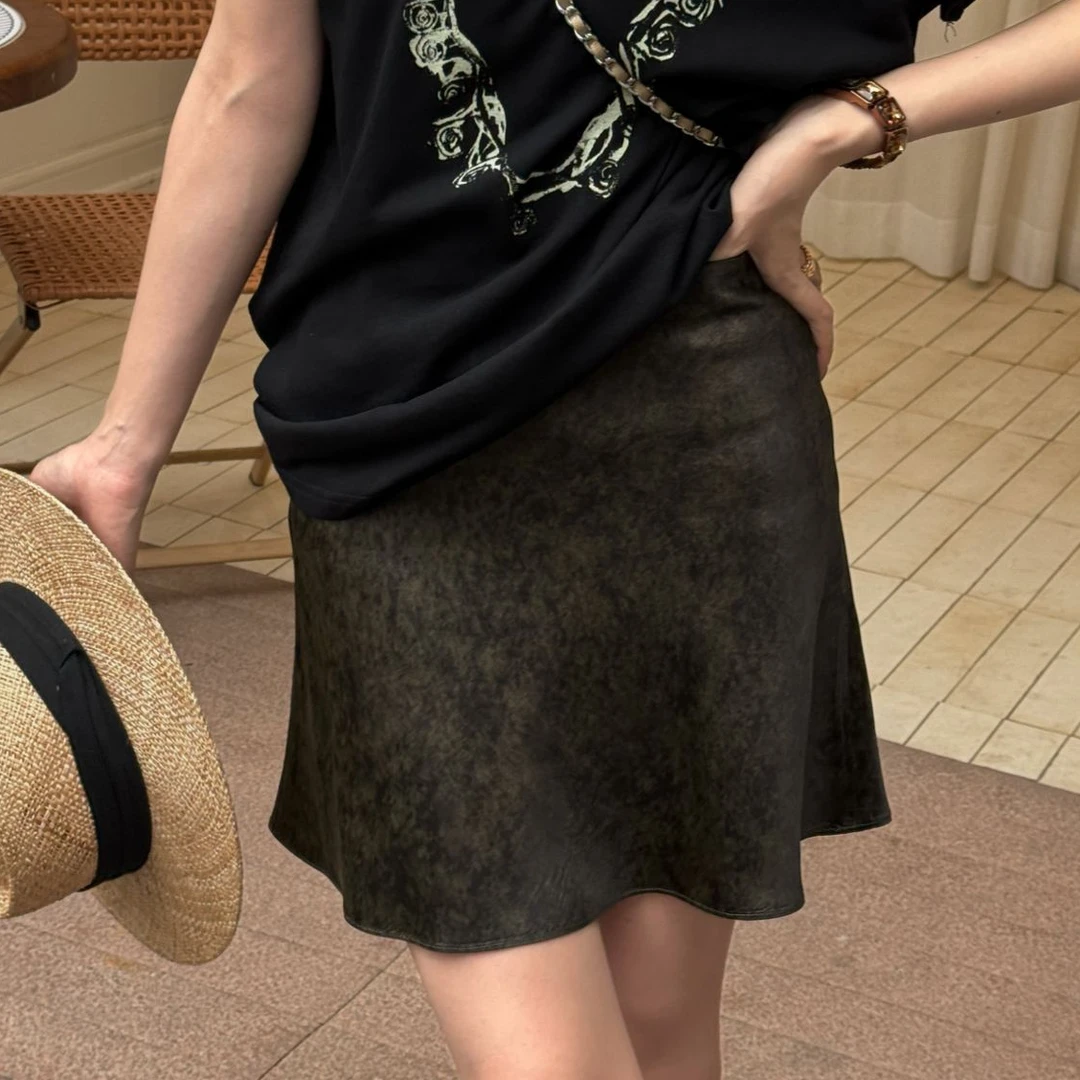 AILUO/艾珞芝芝【暮色烟波】100醋酸独家轻奢晕染显瘦廓形A字短裙