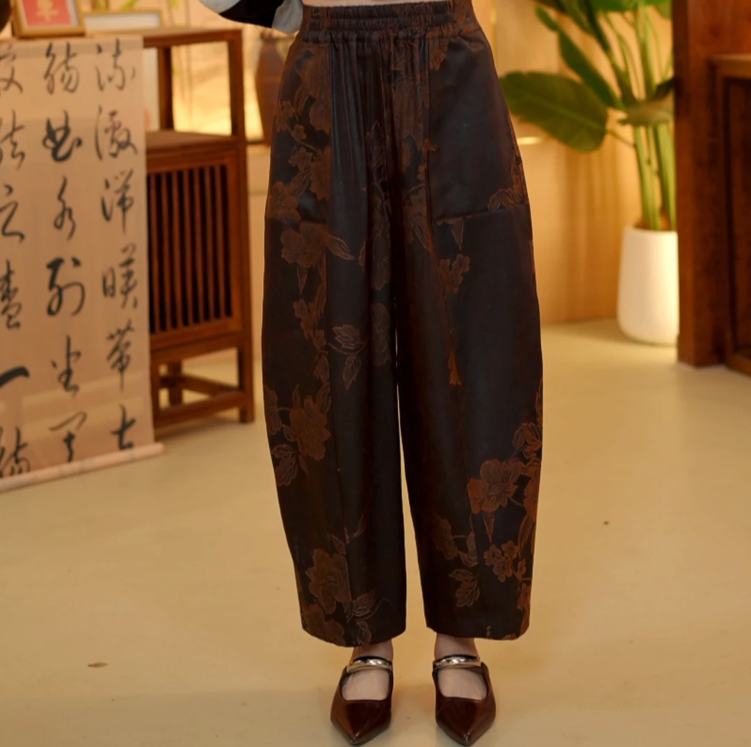 李 新中式国风 双面双穿 湖丝 龙贡缎1160256  花苞裤 L 91