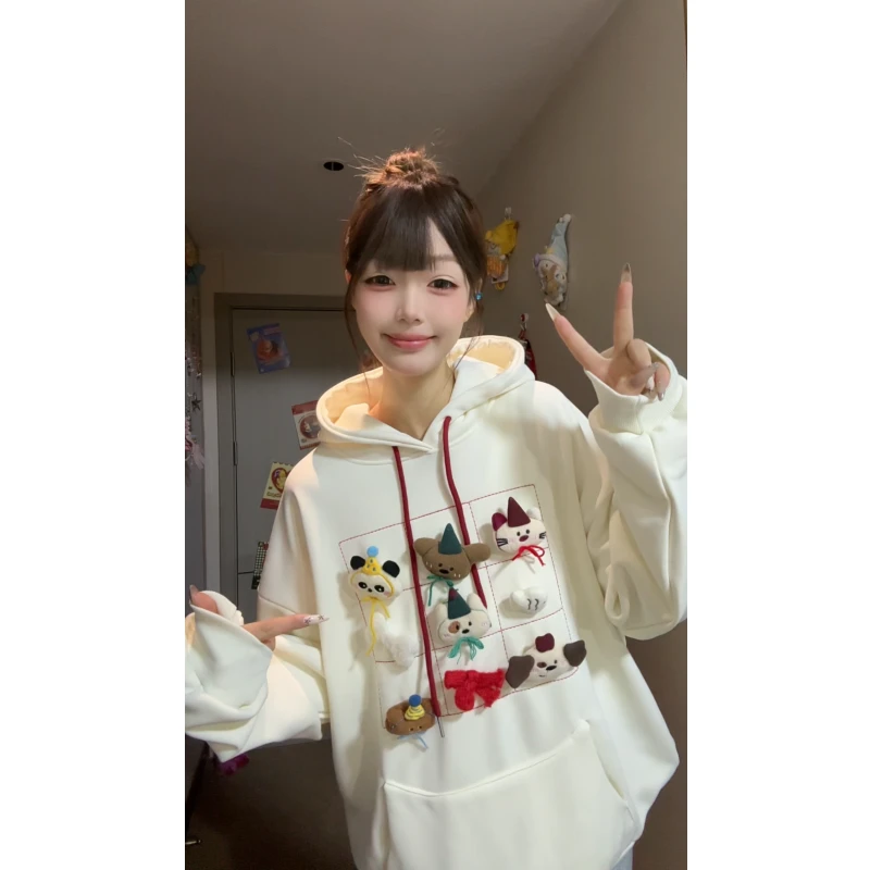 莓U烦恼o/可爱九宫格玩偶卫衣2025年春季新款卡通慵懒风休闲上衣