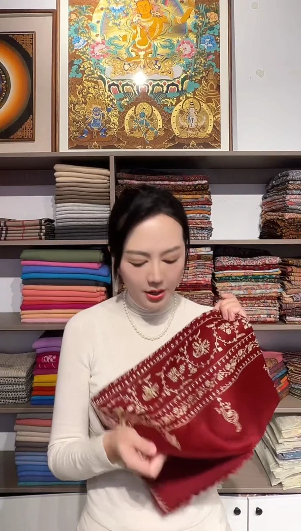 山羊绒尼泊尔围巾披肩手工手绣200*70cm