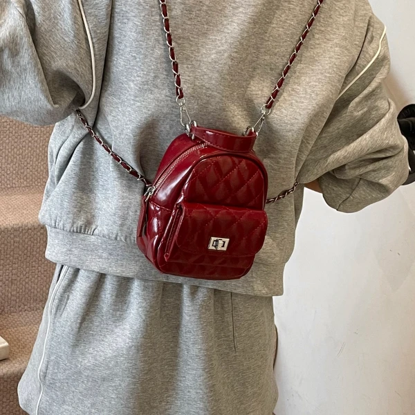 高级感小香风迷你菱格链条双肩包包女2025新款夏天时尚旅行小背包
