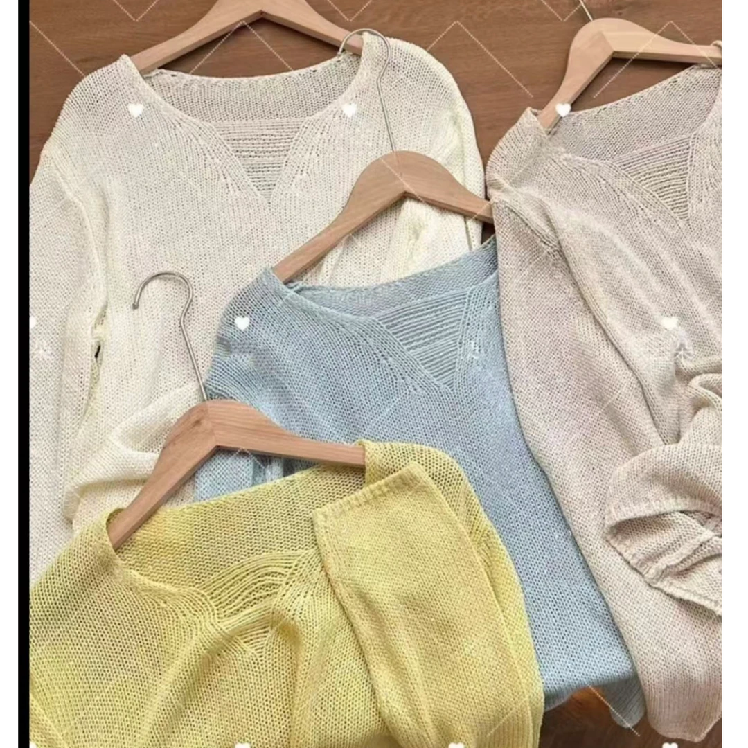 夏季针织长袖勾线工艺亚麻带子纱 宽松慵懒