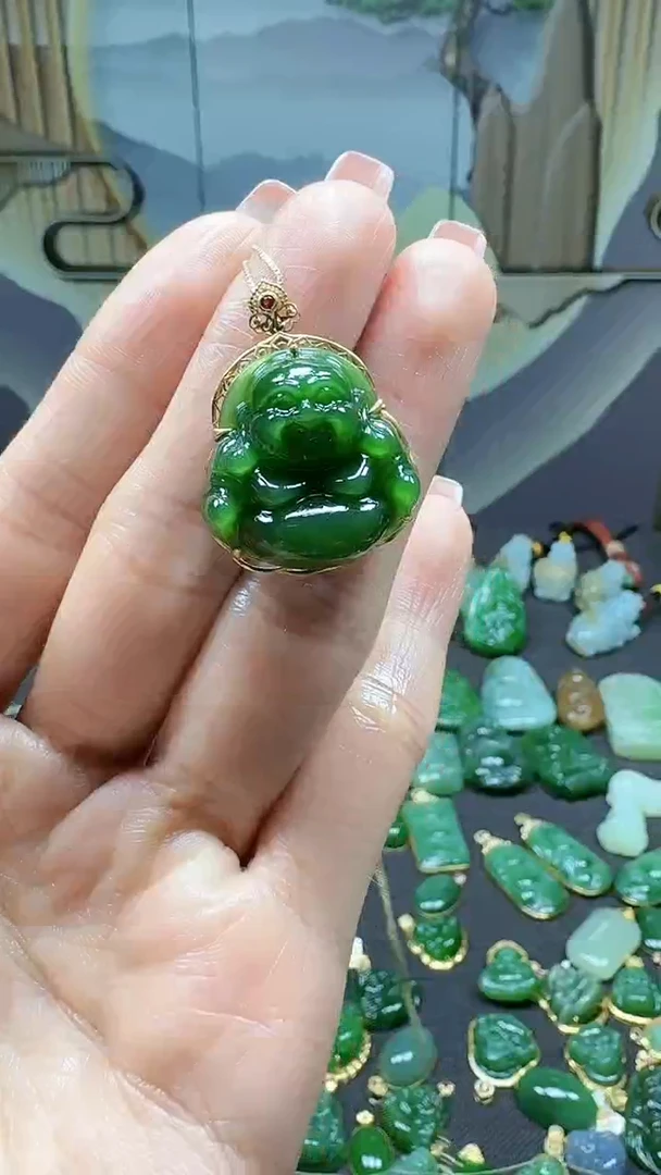【闪购商品】和田玉挂件18K金镶嵌1