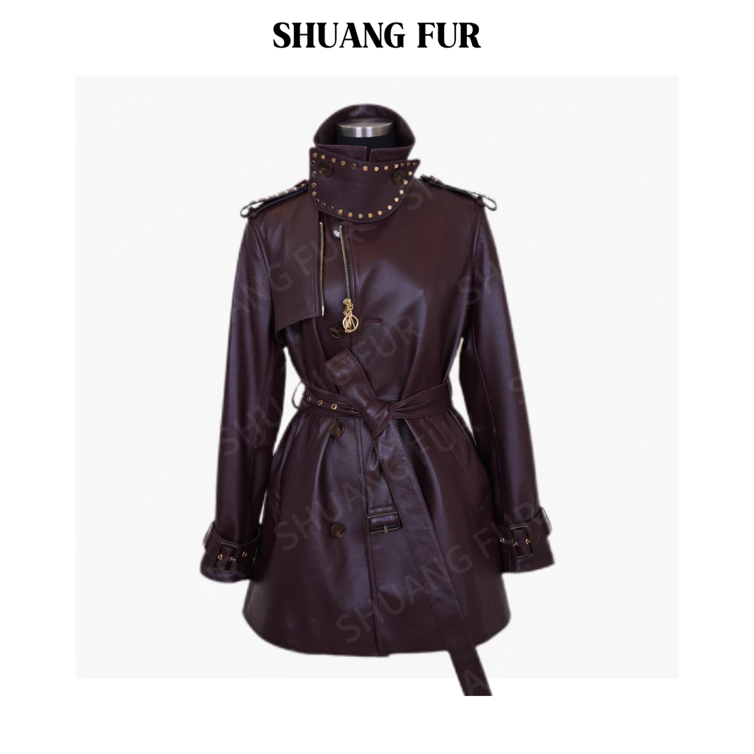 巴宝家25款秋季新款气质中长款收腰真皮绵羊皮皮衣外套1018-NS