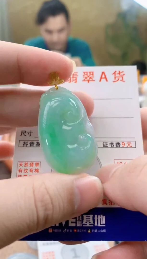 颈饰18K金镶嵌翡翠天然A货翡翠挂件