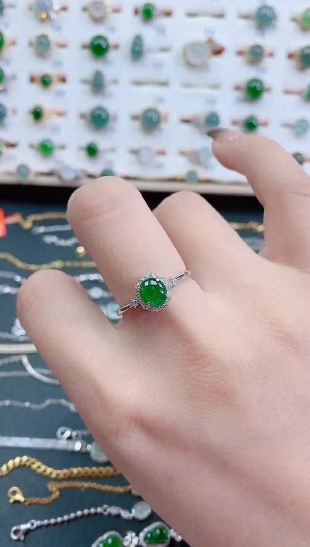 银S925镶嵌戒指翡翠天然翡翠