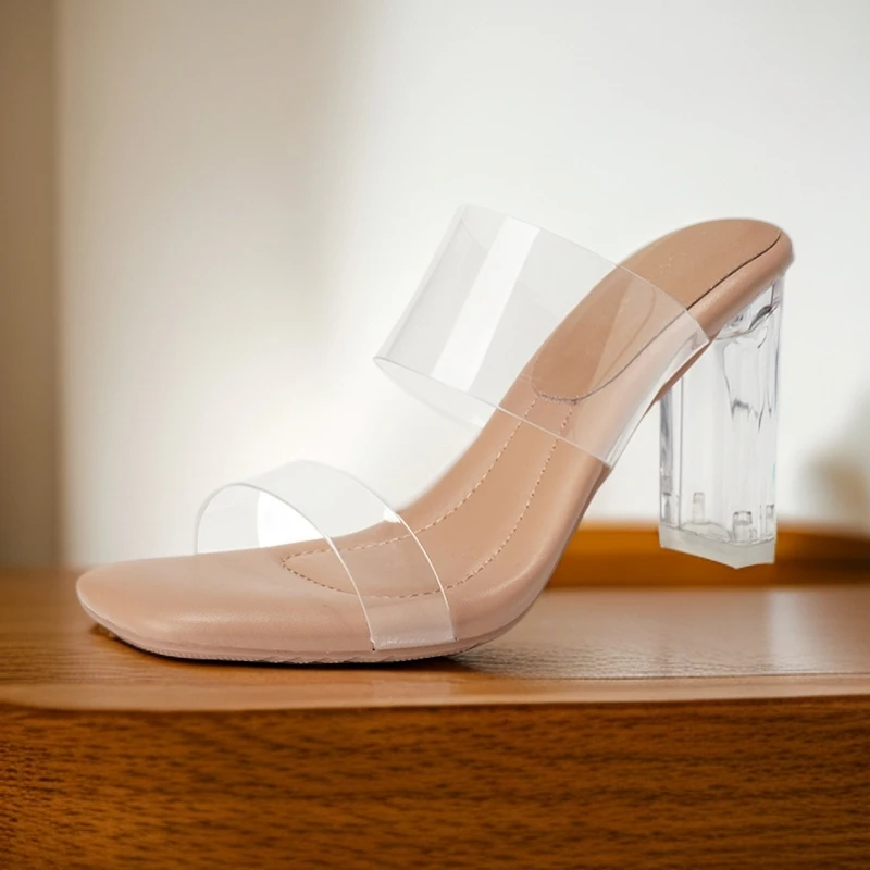 透明高跟鞋女年凉鞋女款夏季网红踩屎感粗跟水晶外穿凉拖鞋女气质