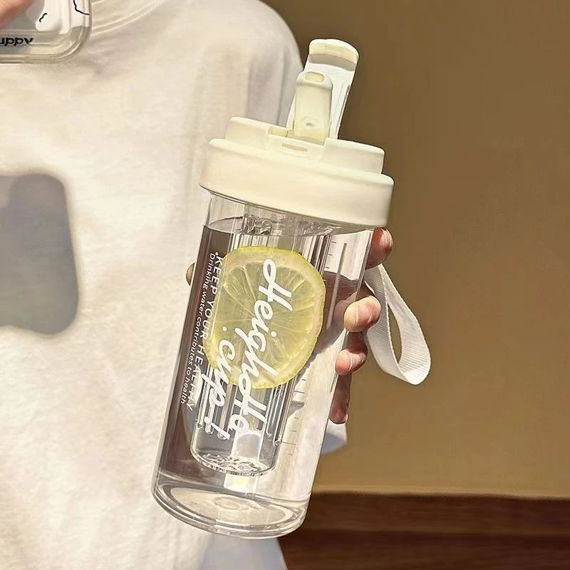 夏季水杯可爱大容量高颜值ins学生随手杯手提绳茶水分离杯吸管杯