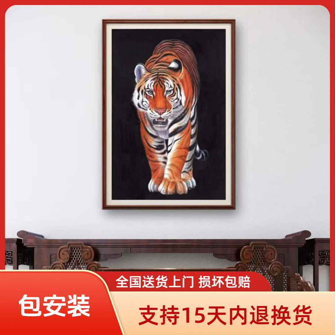 虎虎生威张俊龙油画原创肌理版画玄关茶室动物装饰走廊挂画油画