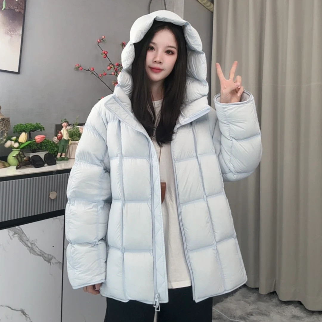 8010韩版连帽小方格豆腐块鹅绒服女