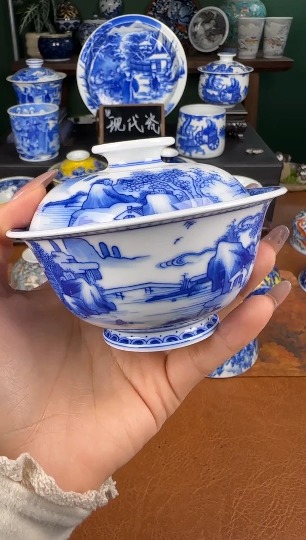 杯景雨工坊。康熙山水盖碗