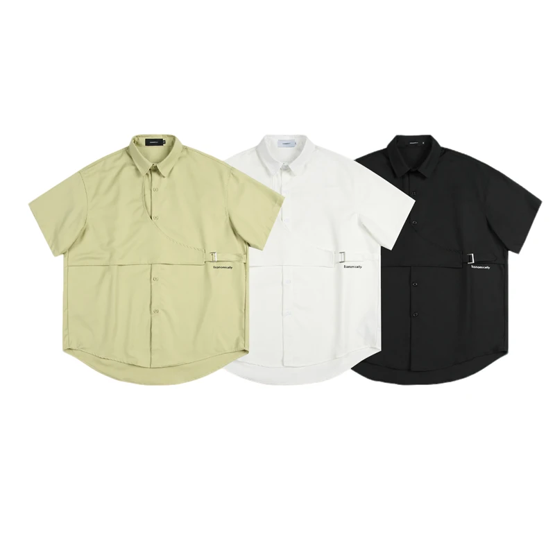 C2625夏季潮牌日系简约字母情侣百搭短袖衬衫