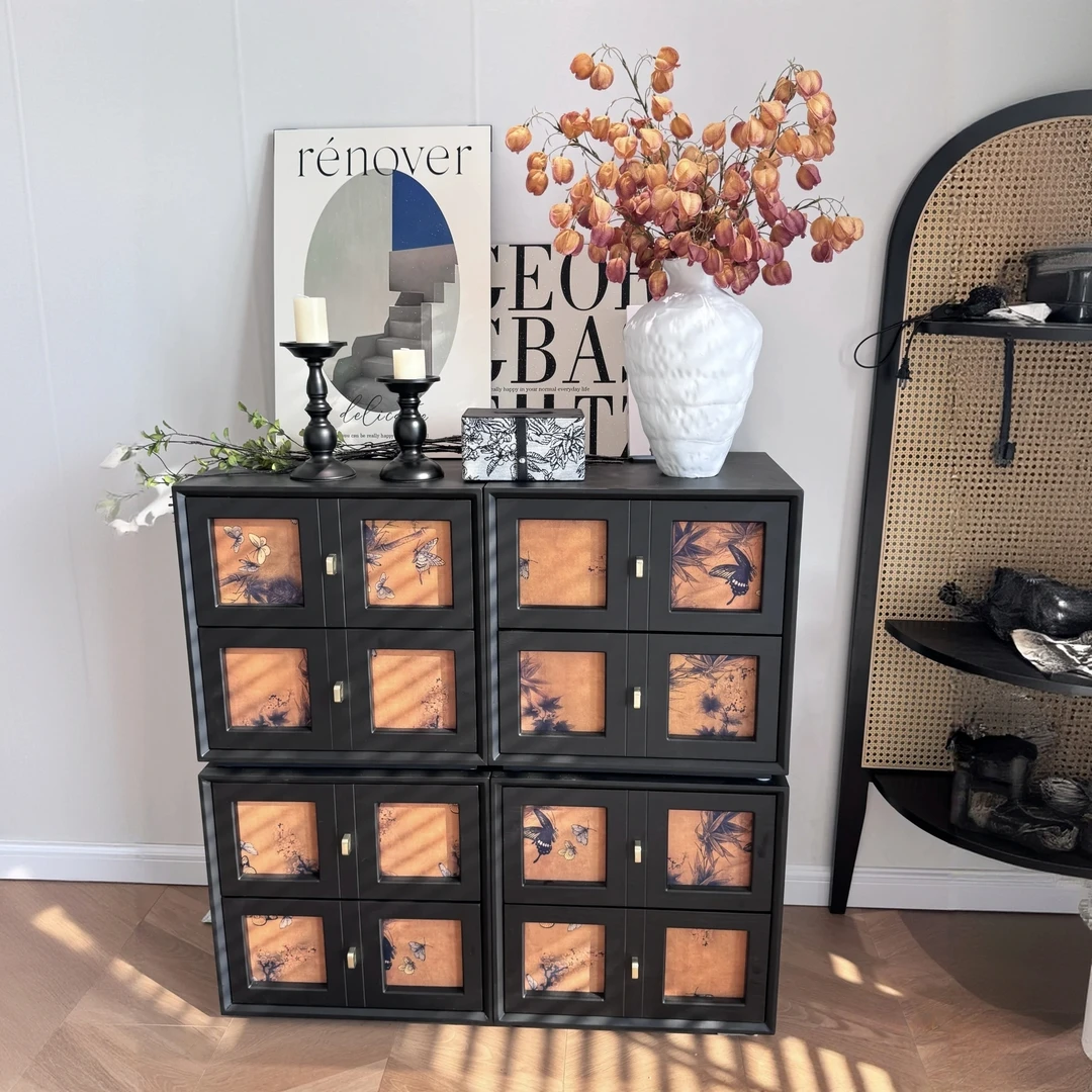 中古风香云纱斗柜模块组合柜实木复古卡门柜新中式电视柜床头柜