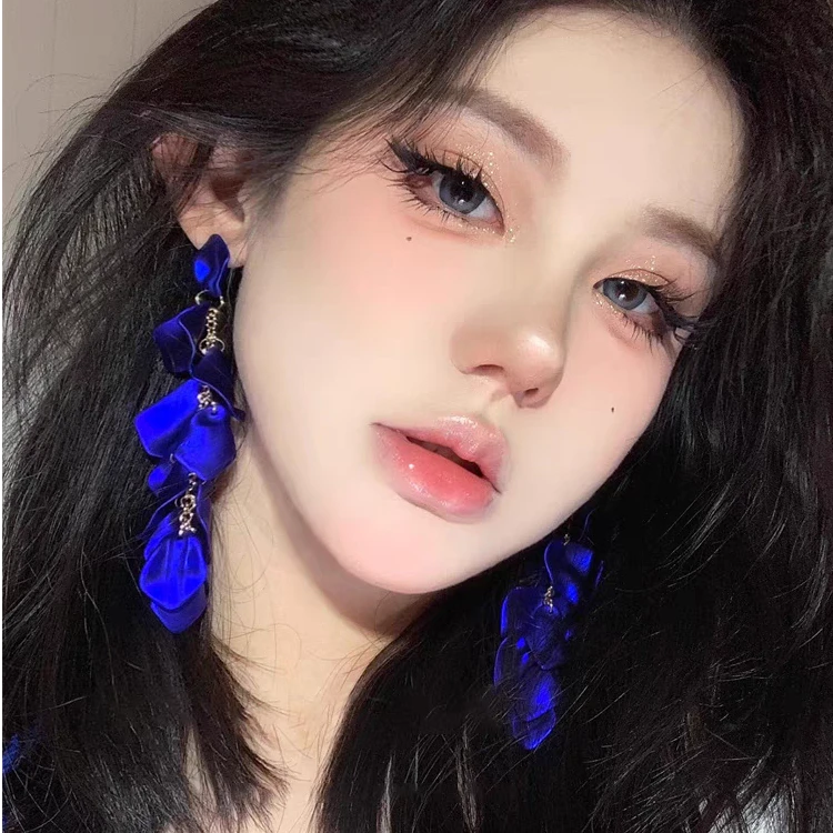 合金耳饰 复古法式花瓣流苏耳环百搭夸张设计感高级重工花朵耳饰