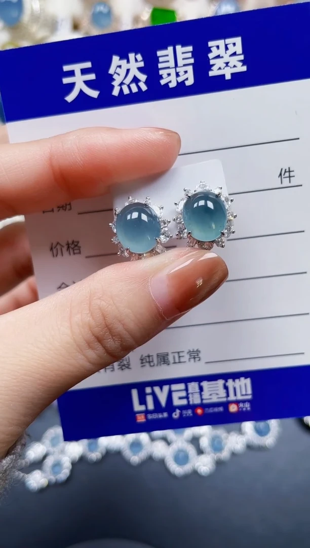 银S925镶嵌翡翠耳饰209