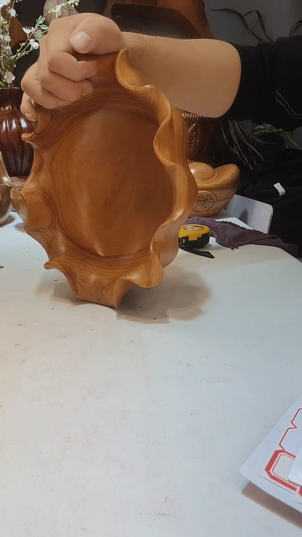 香樟木A30精品荷叶果盆/尺寸30*23*13