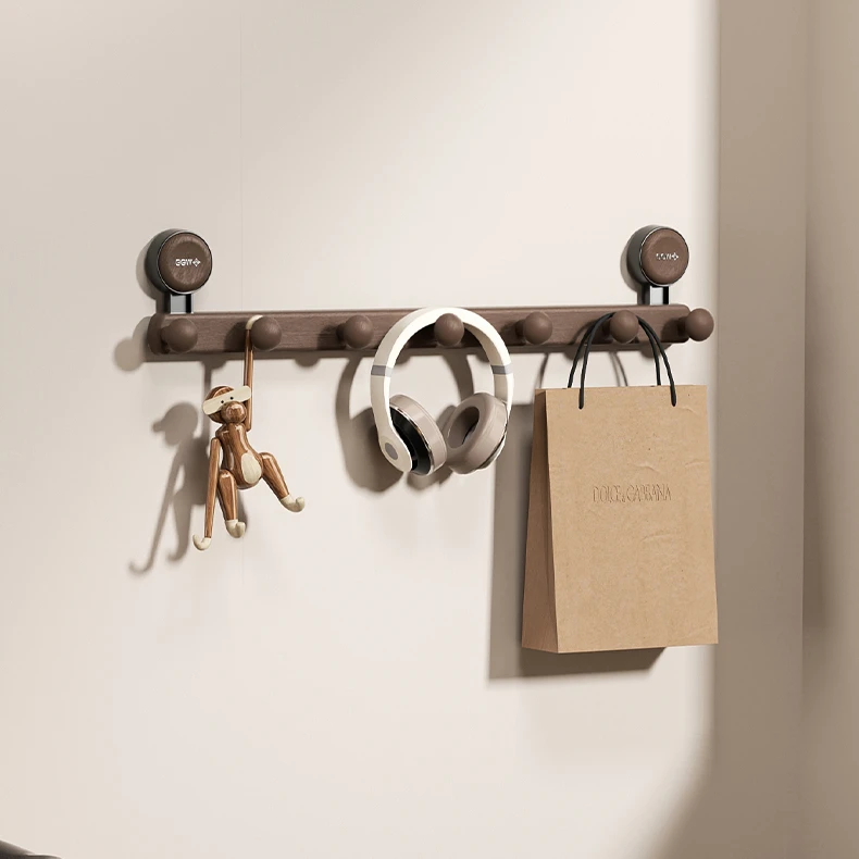 橱明星木纹联排吸盘挂钩家用门后多功能粘钩浴室玄关免打孔收纳架