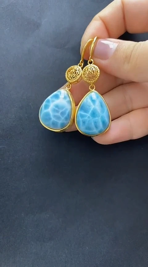 银S925镶嵌针钠钙石（海纹石）耳饰耳坠