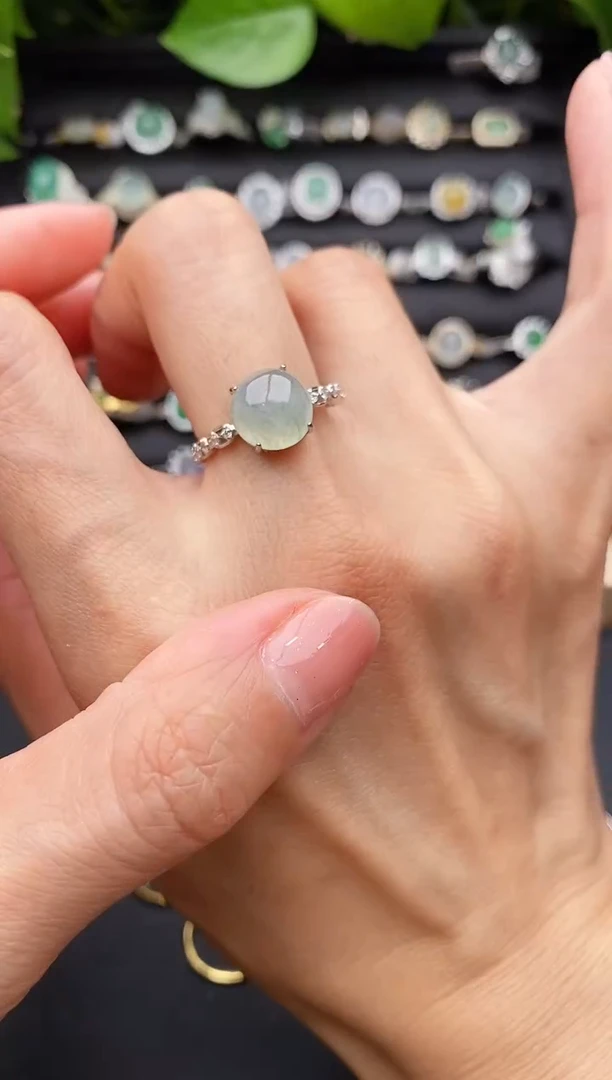 【闪购商品】翡翠戒指银S925镶嵌缅甸天然A货翡翠222   1-2