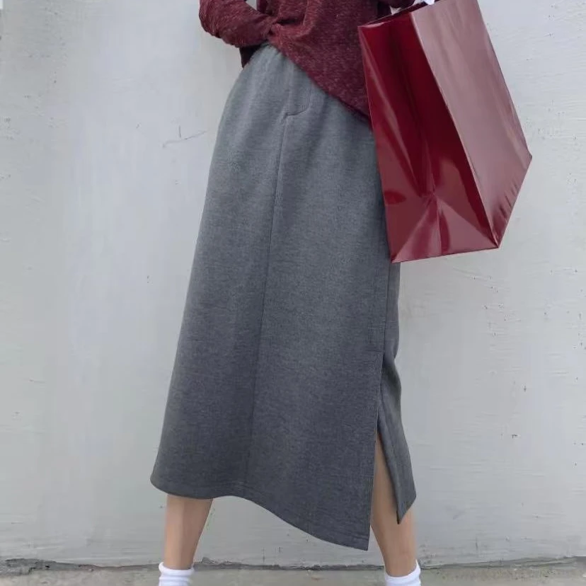 b133 气质裙半身裙时尚百搭中长款显瘦休闲开叉不规则新款