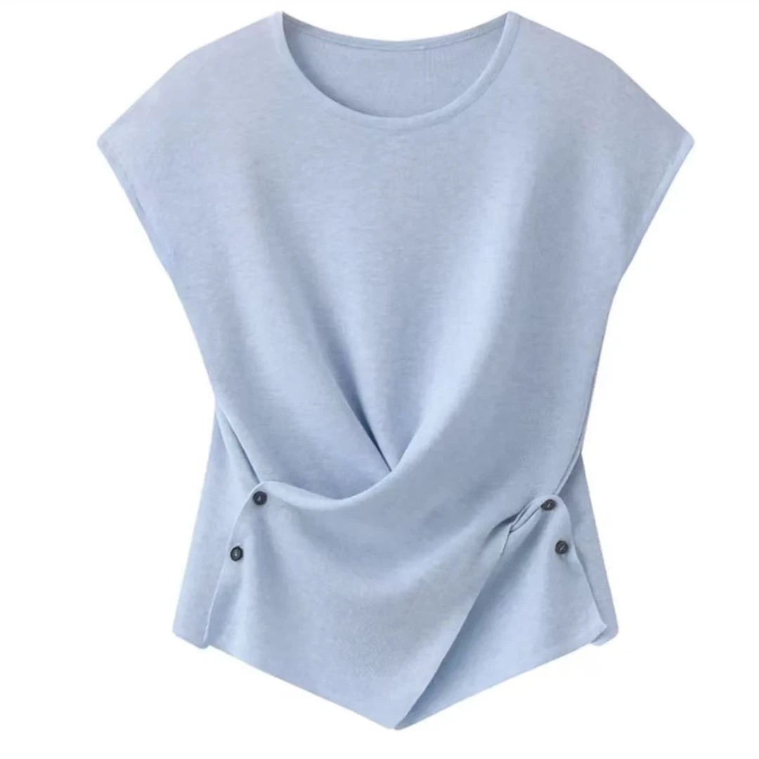 2025夏季网红爆款遮肉显瘦百搭气质休闲洋气时尚不规则短袖T恤