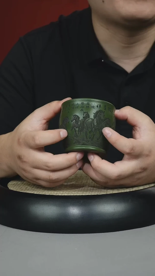茶壶紫砂绿泥 八骏主人杯